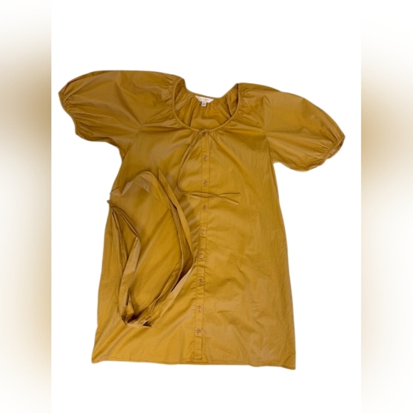 LC Lauren Conrad EUC Dress Yellow Light Puffy Button Down Belted Size Medium - Picture 4 of 7